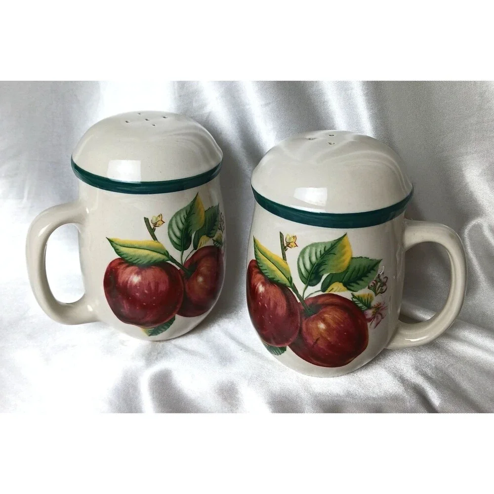 CHINA PEARL CASUALS APPLE CERAMIC SALT & PEPPER SHAKER SET
